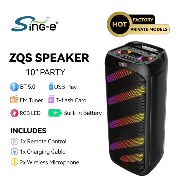اسپیکر قابلحمل بلوتوثی مدل ZQS10210 با نور LED و دو میکروفون بیسیم