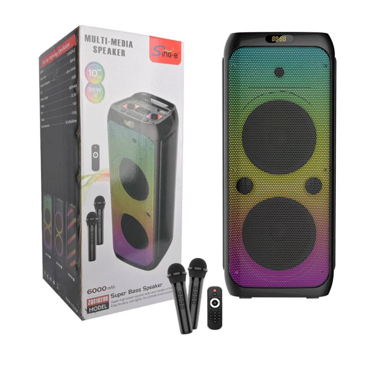 اسپیکر قابلحمل بلوتوثی مدل ZQS10208 با نور RGB و دو میکروفون بیسیم