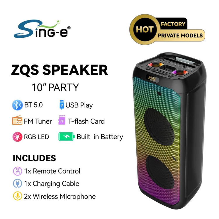 اسپیکر قابلحمل بلوتوثی مدل ZQS10208 با نور RGB و دو میکروفون بیسیم