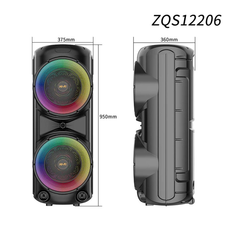 اسپیکر قابلحمل بلوتوثی مدل ZQS12206 با نور RGB و دو میکروفون بیسیم