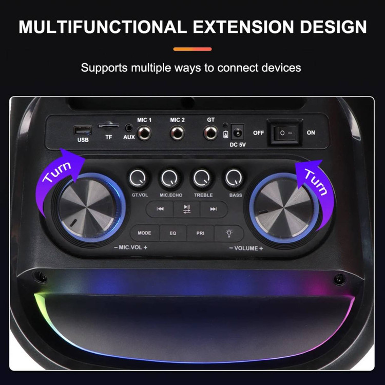 اسپیکر قابلحمل بلوتوثی مدل ZQS8258 با نور RGB و دو میکروفون بیسیم