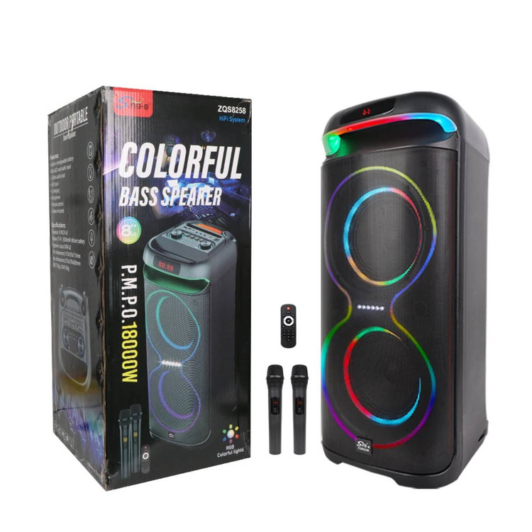 اسپیکر قابلحمل بلوتوثی مدل ZQS8258 با نور RGB و دو میکروفون بیسیم