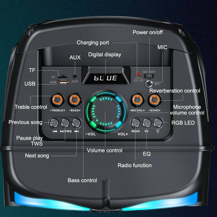 اسپیکر قابلحمل بلوتوثی مدل ZQS8238 با نور RGB و دو میکروفون بیسیم